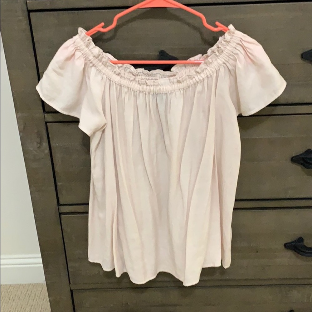 Pink, off the shoulder, short sleeve top